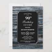 Rustic Blue Wood 90th Birthday Dinner Party Kaart (Voorkant)