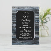 Rustic Blue Wood 90th Birthday Dinner Party Kaart (Staand voorkant)