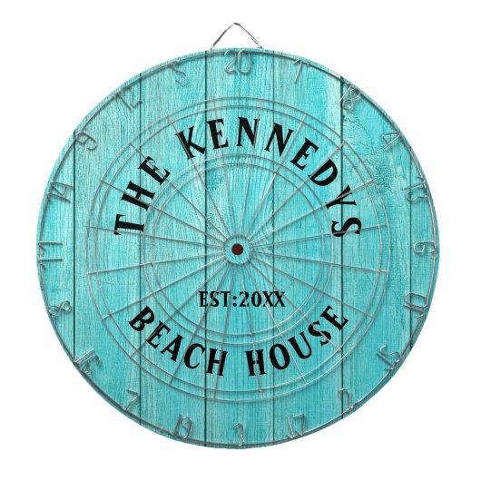 Rustic Blue Wood Beach house Familienaam Dartbord (Voorkant)