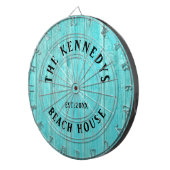 Rustic Blue Wood Beach house Familienaam Dartbord (Voorkant Rechts)