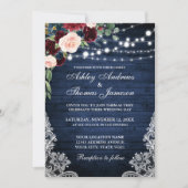 Rustic Blue Wood Burgundy Blue Floral Wedding Kaart (Voorkant)