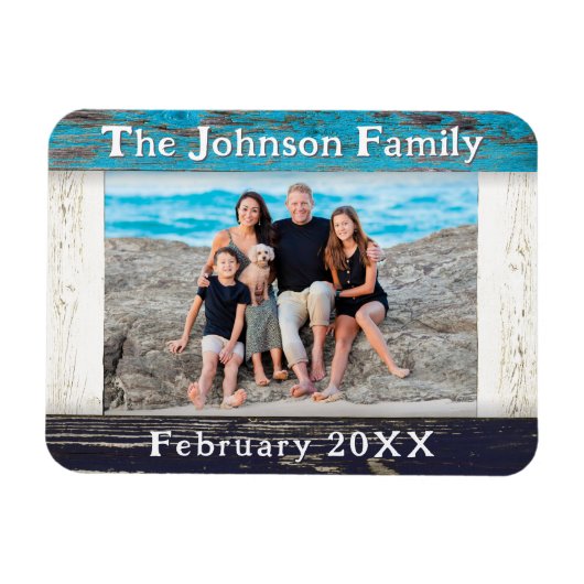 Rustic Blue Wood Family Name Photo Frame Magneet (Horizontaal)