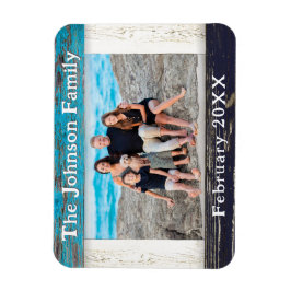 Rustic Blue Wood Family Name Photo Frame Magneet
