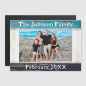 Rustic Blue Wood Family Name Photo Frame Magnetische Uitnodiging (Voorkant / Achterkant)