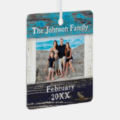 Rustic Blue Wood Family Name Photo Frame Metalen Ornament (Voorkant Rechts)