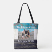 Rustic Blue Wood Family Name Photo Frame Tote Bag (Achterkant)