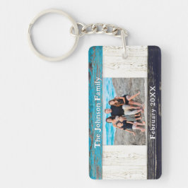 Rustic Blue Wood Family Name Photo Sleutelhanger