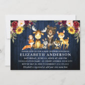 Rustic Blue Wood Flowers Woodland Animals Shower Kaart (Voorkant)