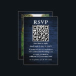 Rustic Blue Wood Foto QR Wedding RSVP Informatiekaartje<br><div class="desc">Rustic Blue Wood Wedding RSVP Kaart met je QR-code. Foto terug.</div>