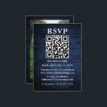 Rustic Blue Wood Foto QR Wedding RSVP Informatiekaartje<br><div class="desc">Rustic Blue Wood Wedding RSVP Kaart met je QR-code. Foto terug.</div>