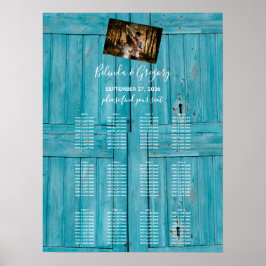 Rustic Blue Wood Foto Wedding Seating Chart Poster