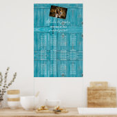 Rustic Blue Wood Foto Wedding Seating Chart Poster (Keuken)
