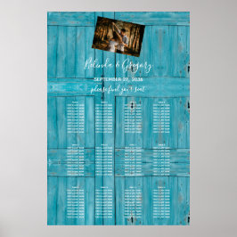 Rustic Blue Wood Foto Wedding Seating Chart Poster