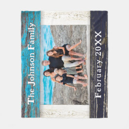 Rustic Blue Wood Frame Family Name  Fleece Deken