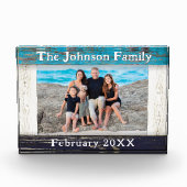 Rustic Blue Wood Frame Family Name Fotoblokken (Voorkant)