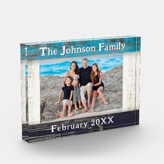 Rustic Blue Wood Frame Family Name Fotoblokken (Links)