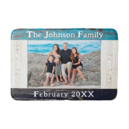 Rustic Blue Wood Frame Family Name Photo Badmat