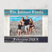 Rustic Blue Wood Frame Family Name Photo Briefkaart (Voorkant)