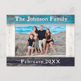 Rustic Blue Wood Frame Family Name Photo Briefkaart