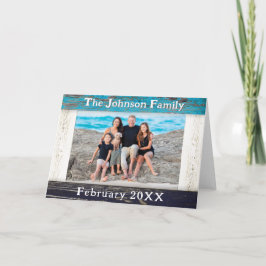Rustic Blue Wood Frame Family Name Photo Kaart