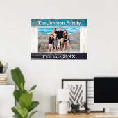 Rustic Blue Wood Frame Family Name Photo Poster (Thuiskantoor)
