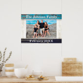 Rustic Blue Wood Frame Family Name Photo Poster (Keuken)