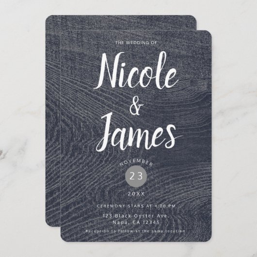 Rustic Blue Wood Grain Minimal Modern Barn Wedding Kaart (Voorkant / Achterkant)