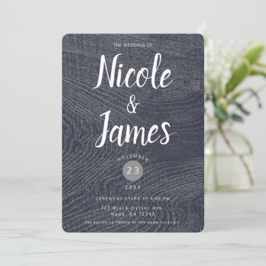 Rustic Blue Wood Grain Minimal Modern Barn Wedding Kaart (Staand voorkant)
