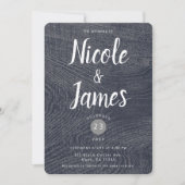 Rustic Blue Wood Grain Minimal Modern Barn Wedding Kaart (Voorkant)