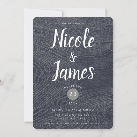 Rustic Blue Wood Grain Minimal Modern Barn Wedding Kaart (Voorkant)