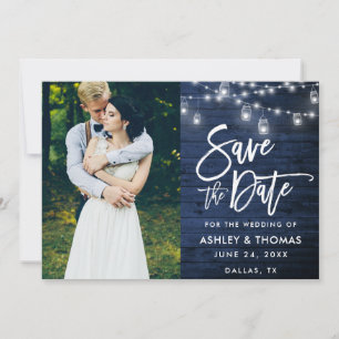 Rustic Blue Wood Jar Lights Penseelfoto Save The Date