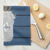 Rustic Blue Wood Jar Spoon Family Kitchen Theedoek (Quarter Fold)