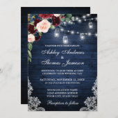 Rustic Blue Wood Jars Burgundy Blue Floral Wedding Kaart (Voorkant / Achterkant)