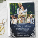Rustic Blue Wood Lace 4 Photo Wedding Kaart<br><div class="desc">Rustic Blue Wood Lace 4 Foto Weddenschap</div>