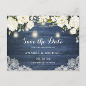 Rustic Blue Wood Lace Mason Jar Save the Date Aankondigingskaart (Voorkant)