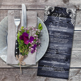 Rustic Blue Wood Lace Wedding Menu