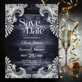 Rustic Blue Wood Lace Wedding Save The Date