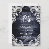 Rustic Blue Wood Lace Wedding Save The Date (Voorkant)