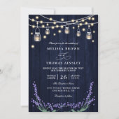 Rustic Blue Wood Lavender Elegant QR Code Wedding Kaart (Voorkant)