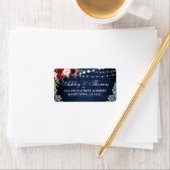 Rustic Blue Wood Lights Lace Floral Address Etiket (Insitu)