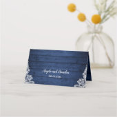 Rustic Blue Wood Mason Jar Lights Wedding Plaatskaartje (Achterkant)