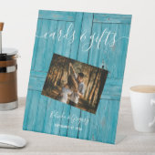 Rustic Blue Wood Photo Weddenschappen Gifts Reclamebord Met Voetstuk (Insitu)