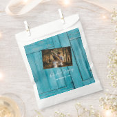 Rustic Blue Wood Photo Wedding Bedankzakje (Geknipt)