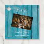 Rustic Blue Wood Photo Wedding Gift Bedankjes Labels (Voorkant)