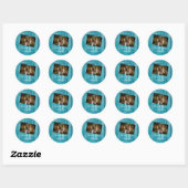 Rustic Blue Wood Photo Wedding Ronde Sticker (Vel)