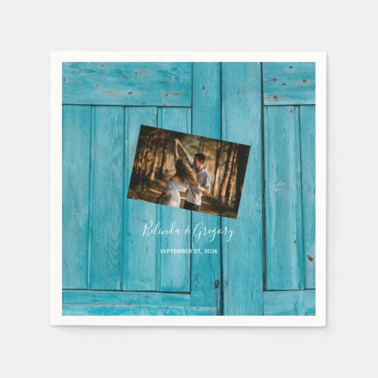 Rustic Blue Wood Photo Wedding Servet (Voorkant)