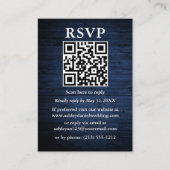 Rustic Blue Wood QR Wedding RSVP Informatiekaartje (Voorkant)
