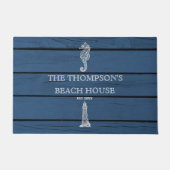 Rustic Blue Wood Seahorse Lighthouse Beach House Deurmat (Voorkant)