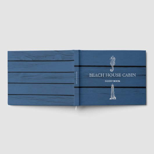Rustic Blue Wood Seahorse Lighthouse Beach House Gastenboek (Volledig)