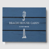 Rustic Blue Wood Seahorse Lighthouse Beach House Gastenboek (Voorkant)